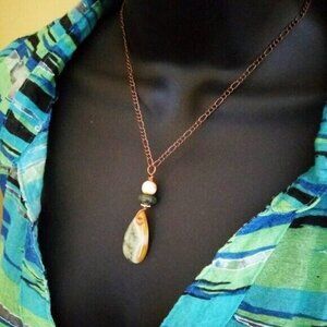Handmade Agate & Jasper Pendant Necklace – OOAK Fall Copper Boho Jewelry
